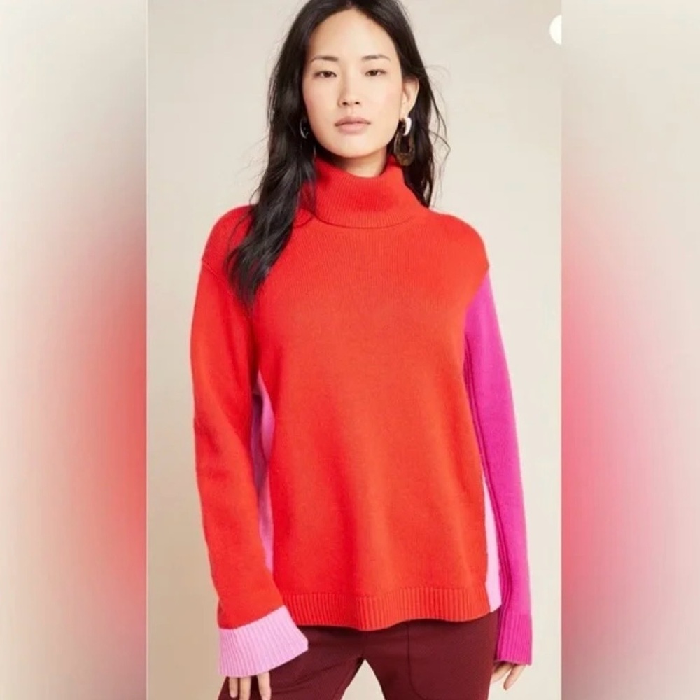 Diane Von Furstenberg Vibrant Red and Pink Turtleneck Sweater LIKE NEW